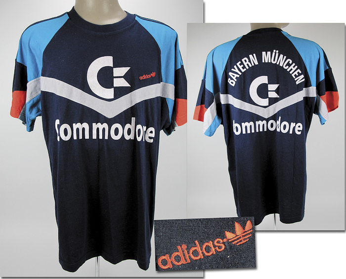 Training shirt FC Bayern Munich 1988 - Original training shirt from FC Bayern Munich from 1988. Short-sleeved shirt; size 8; manufacturer logo embroidered; sponsor print and "Bayern Munich" lettering flocked. Adidas. 60% cotton, 40% polyester. Made in Malaysia. The shirt comes from a former Bayern Munich employee. Condition: A