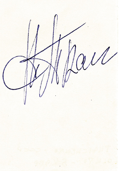 Blancobeleg mit Originalautogramm von Nadeshda Tkatshenko (URS). Goldmedaille im Fünfkampf bei den Olympischen Spielen 1980. 9x6 cm.