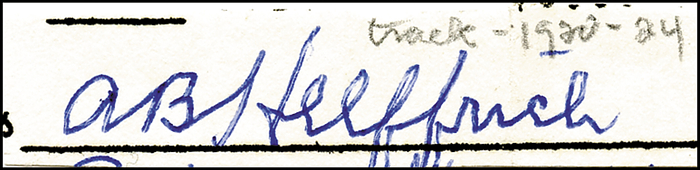 (1900-1994) Blancobeleg mit original Signatur von Alan Boone Helffrich (USA). Goldmedaille bei den Olympischen Spielen 1924 in der 4x400 m Staffel, 7x1,5 cm.