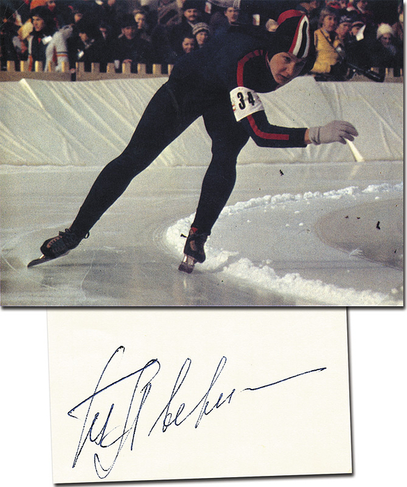 (1950-2001) Blancobeleg (11x7 cm) mit original Signatur von Tanja Averina (UdSSR) Eisschnelllaufen 2x Gold und 2x Bronze bei den Olympischen Spielen Innsbruck 1976. Aufgesteckt auf DIN-A4 Sammlerblatt mit Farb-Magazinfoto (13x10 cm).