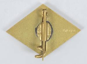 Goldenes, offizielles FIFA - Ehrenabzeichen mit Kranz. Blau emailliert. Gold (gepunzt 750er, ca. 5,5 Gramm), Hersteller "SAF, Firenze". Ca. 1960, 2,5x2 cm. In original Box. - Bild 4