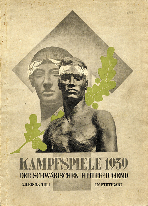 Sportsprogramm 1939 Swabian Hitler Youth - 1939 Combat Games of the Swabian Hitler Youth. July 20–23 in Stuttgart. (Official Program). 64 pages with approximately 30 black-and-white photos. Cardboard 21x15 cm. Stuttgart 1939.  --Nationwide sporting event organized by the Nazi youth organization. Very rare! Condition: C