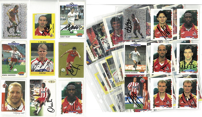 Köln,1.FC - Sammelbilder  | 65 original signierte Sammelbilder und Cards von Panini mit Spielern des 1.FC Köln von 1992 - 1998.