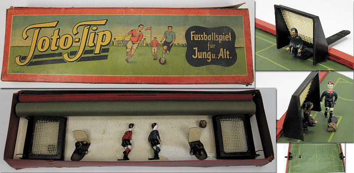 Toto-Tip. Fussballspiel für Jung und Alt. Hersteller Georg Bauer ca. 1951. In original Karton, 46,5x14,5x5.
