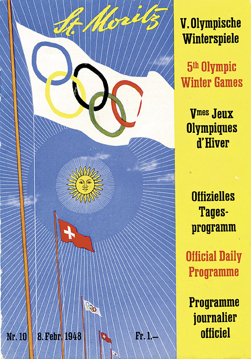 Olympic Winter Games 1948. Closing ceremony - V Olympic Winter Games St. Moritz. Official Daily Programme, No.10 from 8th February 1948. size 14.5x21 cm, 12 pages, with closing ceremony Condition: C+