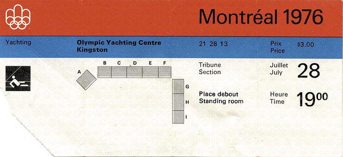 Eintrittskarte OSS1976  | Olympische Spiele Montreal 1976. Olympic Yachting Centre Kingston, 28th July. 15x7 cm.