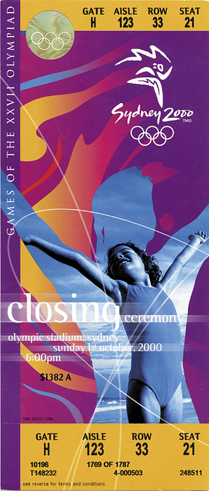 Eintrittskarte OSS2000  | Closing ceremony. Sydney October 1st, 2000. 22x 9,5 cm.