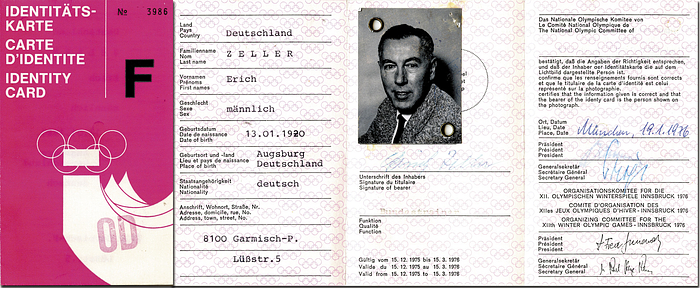 Olympic Games Innsbruck 1976 ID-Card