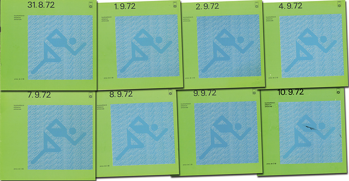 Programm - OS1972  | 8 verschiedene offizielle Tagesprogramm zu den Olympischen Spielen 1972 in München für Leichtathletik (31.8.; 1.9.- 4.9.; 7.9. -10.9). Komplett! (am 5.9. und 6.9. fanden keine Wettbewerbe statt).