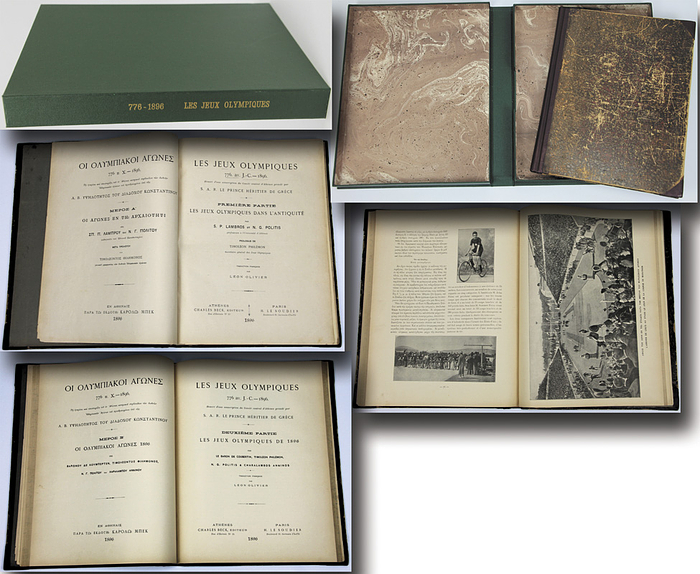Coubertin,Philemon, Politis,Anninos | LES JEUX OLYMPIQUES 776 av. J.-C. -. 1896 - DEUXIÈME PARTIE - LES JEUX OLYMPIQUES DE 1896 (Official Report). Dabei ein moderner handgefertigter Buchschuber für dieses Exemplar!.