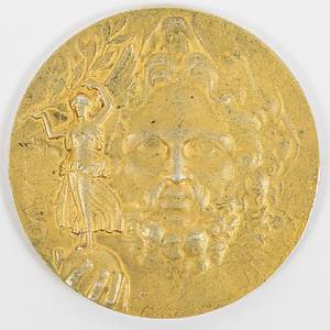 Goldene Siegermedaille für einen 1.Platz bei den Olympischen Spielen Athen 1906 mit griechischer Aufschrift. Mit Randgravur "Argent" (Silber). Silber (59 Gramm), vergoldet. 5 cm. - Bild 3