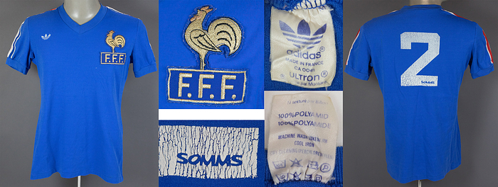Original match worn Spielertrikot von Frankreich mit der Rückennummer 2. Getragen in dem Freundschaftsspiel am 24.10.1977 Hamburg gegen Frankreich. Tauschtrikot. Status:AAA.