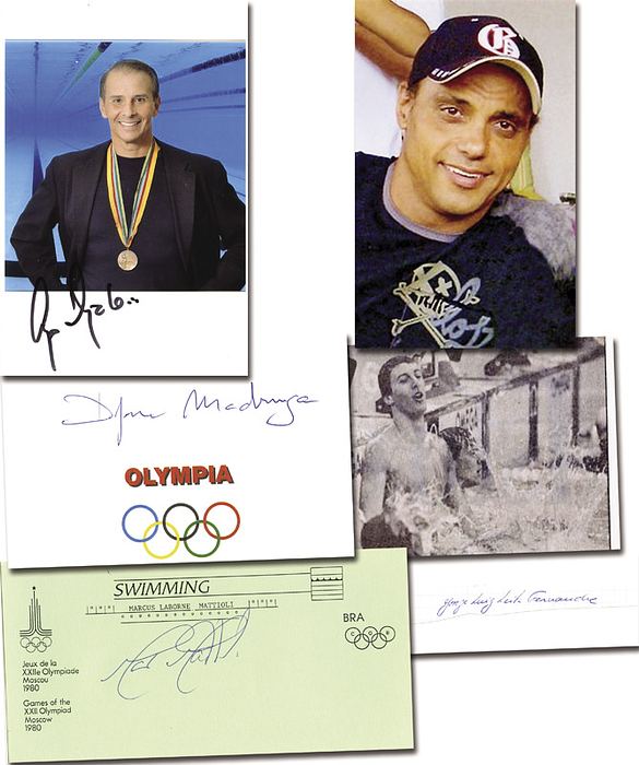 Sorry, no english description is available. ... Olympic Games 1980 Autograph swimming Brasil -  Condition: A-.....Dabei zwei Reprofotos.