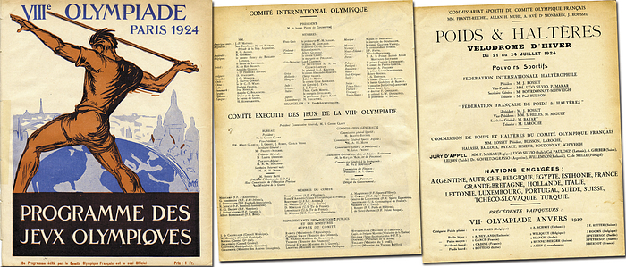 Programm OSS1924  | VIIIe Olympiade Paris 1924. Gesamtprogramm Gewichtheben 21. - 24.7.