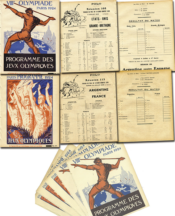 Programm OSS1924  | 9 verschiedene Programme "VIIIe Olympiade Paris 1924. Programme des Jeux Olympiques" vom Olympischen Polo Turnier. Fast komplette Sammlung der Programmhefte vom Polo Turnier das auf der Pferderennbahn von Saint-Cloud und der Parc de Bagatelle im Bois de Boulogne stattfand.