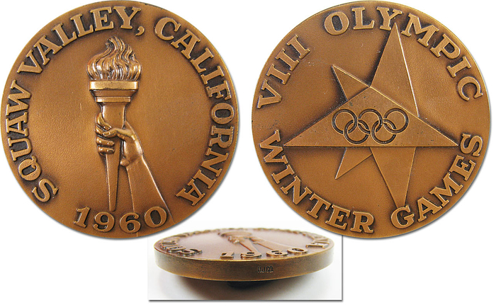 Olympic Games Squaw Valley 1960. Participation - Medal. „VIII. Olympic Winter Games Squaw Valley 1960.“ Punched on the edge. Bronze, 5 cm. Condition: A