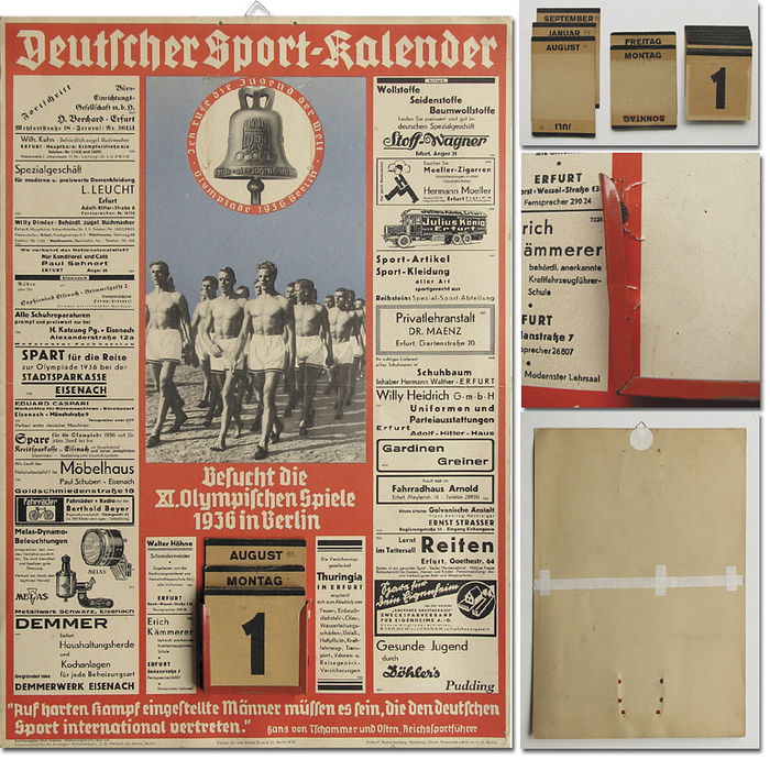 Deutscher Sport-Kalender. Besucht die XI. Olympischen Spiele 1936 in Berlin. 59x41 cm.