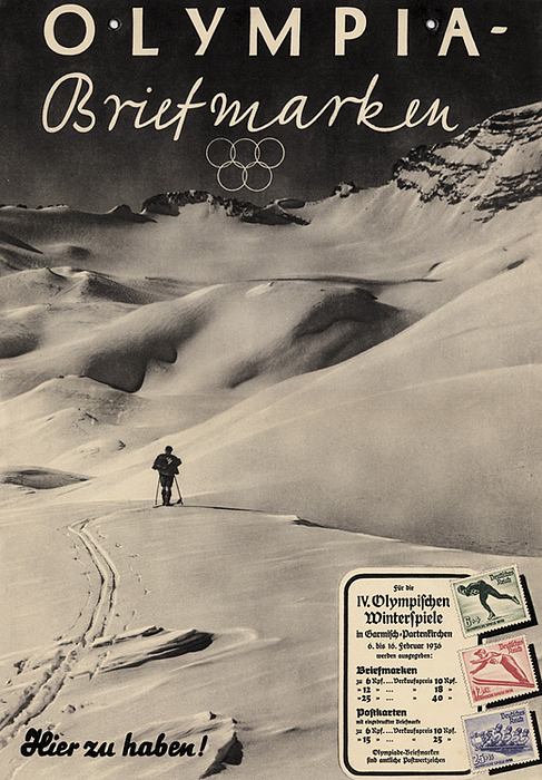 Werbeplakat 1936  | „Olympia-Briefmarken. Hier zu haben!“ Karton, 42x30 cm.