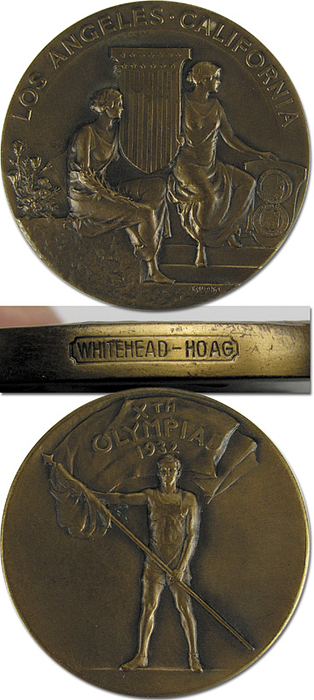 Teilnehmermedaille Olympische Sommerspiele Los Angeles 1932. „Xth Olympiad 1932“. Bronze, 6,9 cm.