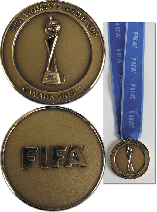 Winner medal FIFA Womens World Cup 2015 Canada - FIFA Women´s World Cup Canada 2015. For the 3rp place which was won by England. Bronze, 5 cm with original silk ribbon. The match for the third place was England - Germany (1:0). English players received this medal after the match. Condition: A