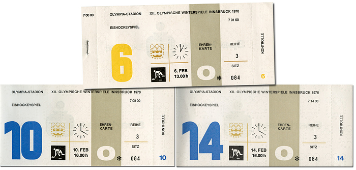 Sorry, no english description is available. ... Olympic Winter Games 1976. 5 Tickets -  Condition: B.....Fast neuwertiges Ticketbuch. Es fehlt die letzte Karte vom Spiel am 14.2. um 19.00.