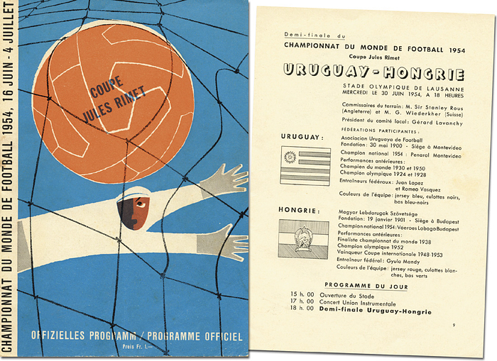 Fußball-Weltmeisterschaft 1954, 30.Juni 1954. Halbfinale:  Ungarn - Uruguay in Lausanne.