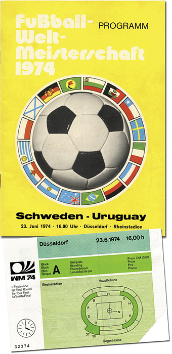 Programm WM 1974  | Schweden - Uruguay. 23.6.74 in Düsseldorf. Mit original Eintrittskarte.
