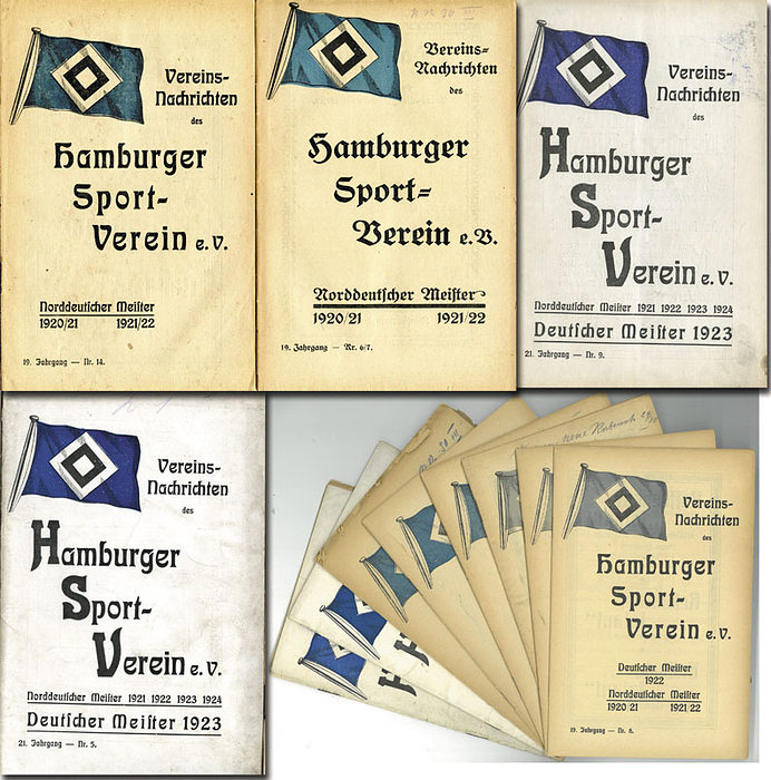 12 x Vereinsnachrichten des Hamburger Sport-Verein e.V.  15.Juli 1922  - 1.12.1922 (Nr.6/7, 8, 9, 10, 11, 12, 13, 14). 19 Jahrgang und 15.Juni 1924 - 1.Nov.1924 ( Nr. 5,6,7,9).