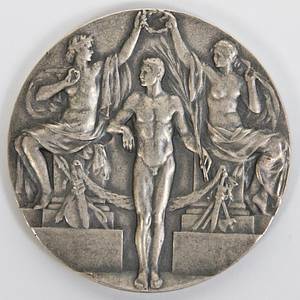 Siegermedaille „Olympiska Spelen i Stockholm 1912“ in Silber (18,11 Gramm) für einen 2. Platz bei den Olympischen Spielen 1912 in Stockholm. 3,3 cm. (LIMIT - Mindestgebot 4200.- €). - Bild 2