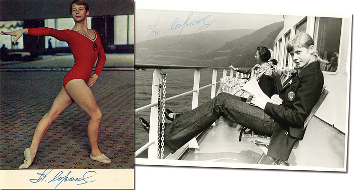 (1954-1992) S/W-Foto mit original Signatur von Tamara Lasakowitsch (URS). Gewann bei den Olympischen Spielen 1972 im Turnen 1x Gold, 1x Silber und 2x Bronze, 18x13 cm.