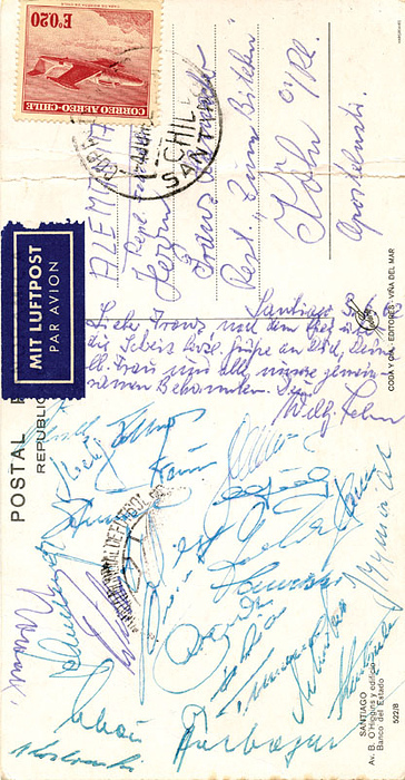 World Cup 1962. Autographed Post card German Team