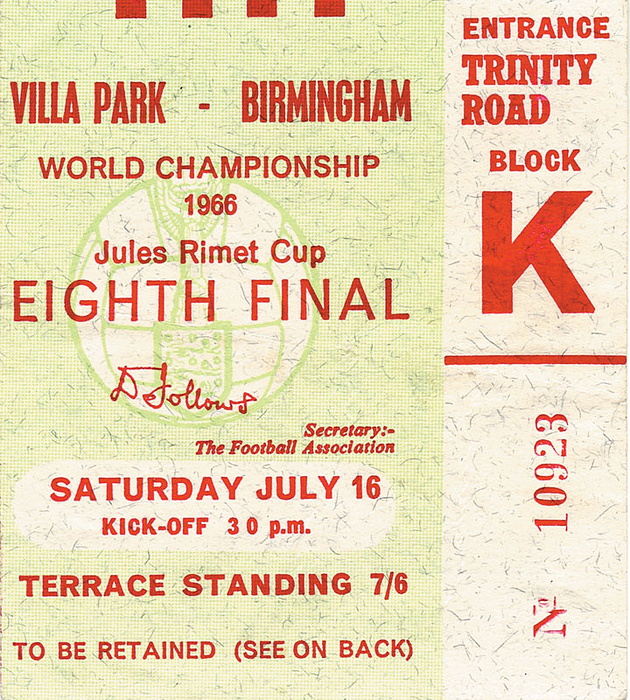 Eigth Final: Argentinien - Spanien (2:1) am 13.7.1966 in Villa Park, Birmingham. 9x8 cm.