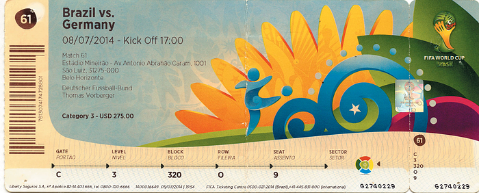 World Cup 2014. Ticket Brasil v Germany