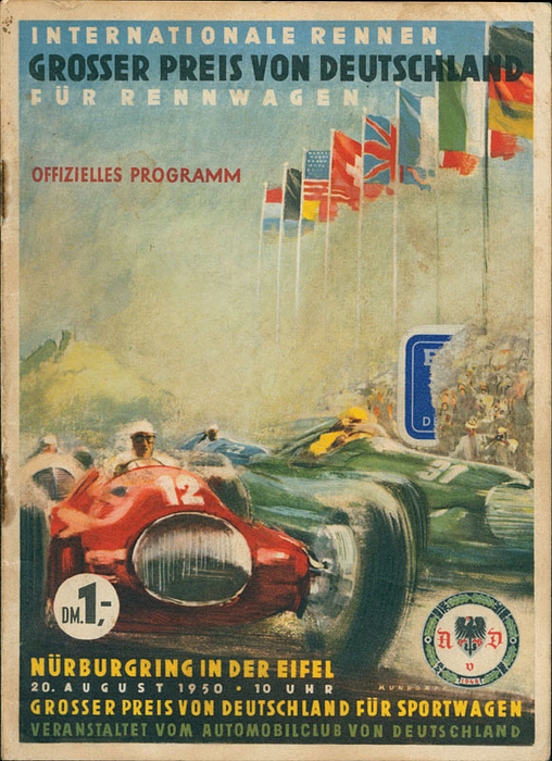 XIII. Grosser Preis von Deutschland um die Automobil-Weltmeisterschaft. 20 August 1950, Nürburgring. Offizielles Programm.