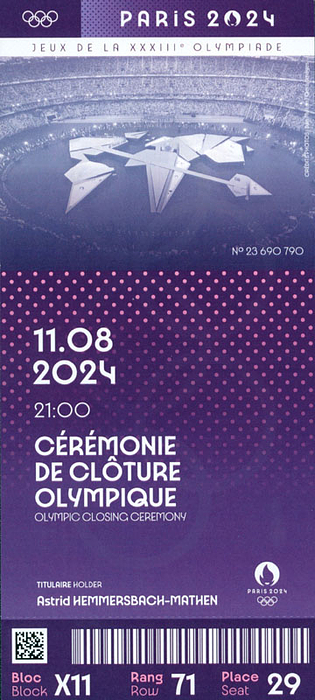 Olympic Games Paris 2024 Ticket Closing ceremony