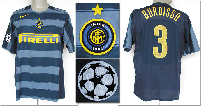 Original match-issued shirt Inter Milan with the number 3. Designed for Nicolas Burdisso in the Champions League match against Werder Bremen. The jersey comes directly from the collection of a former Werder Bremen kit manager. Status: ACB --Short-sleeved jersey; size XL; embroidered club logo; Nike logo, 'Pirelli' advertising print, rubberized back number and player name; sewn-on CL patch; Nike. Condition: A