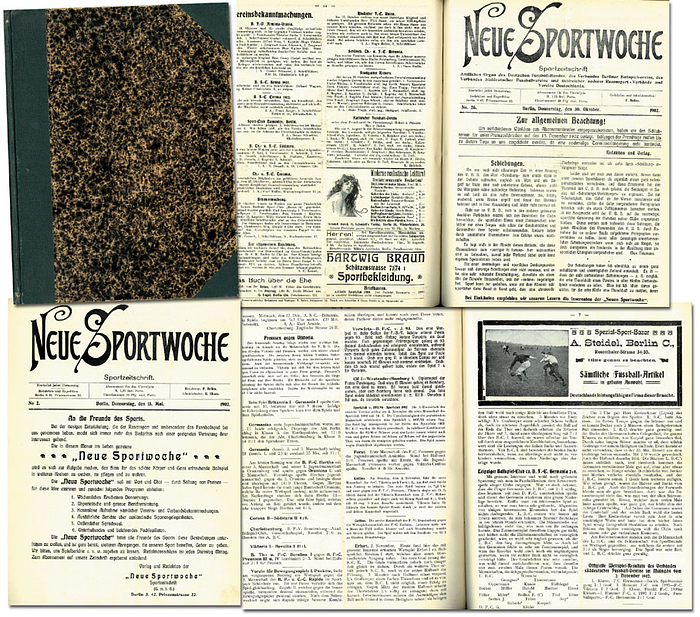 Neue Sport Woche. Sportzeitschrift für sämtliche Rasensports, Eissports etc. Offizielles und  Publikations-Organ des Deutschen Fussball-Bundes.. (und zahlreicher regionaler Fußballverbände). 1.Jahrgang 1902. No.2 (15.5.1902)  -33 (letzte Ausgabe 1902 am. 18.12.1902) es fehlen nur die Nr. 1 + 18 fehlen.