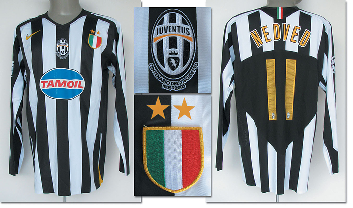 Original match worn / issued Spielertrikot von Juventus Turin mit der Rückennummer 11. Getragen von Pavel Nedved im Achtelfinal-Spiel der Champions-League gegen Werder Bremen am 22.02.2006. Werder Bremen - Juventus Turin 3:2. Status:AAA.