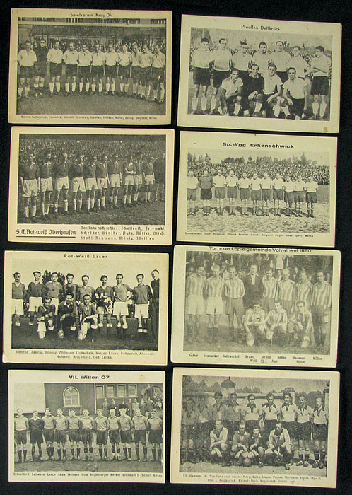 8 verschiedene Postkarten mit Mannschaften der Oberliga West ca. 1947 - 1948, je 15x10,5 cm.