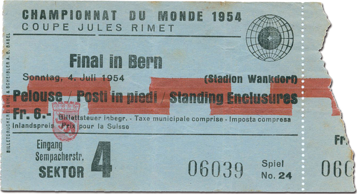Finale in Bern, 4.Juli 1954, (Deutschland - Ungarn 3:2). 11x6cm.