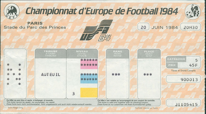 Championnat d´Europe de Football 1984. Spanien - Deutschland (1:0). 20.6.1984 in Paris. 18x10 cm.