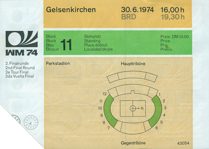 World Cup 1974. Ticket Netherlands vs GDR