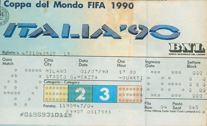 Italia '90. Viertelfinale: Deutschland  - CSSR. 1.7.1990 Mailand. 15x9 cm.