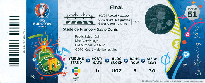 UEFA Euro 2016 Final Ticket France v Portugal