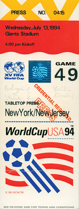 Eintrittskarte WorldCup USA 1994. Italien - Bulgarien. 13.7.1994 in New York. 18 x 6,5cm.