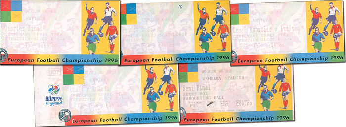 5 verschiedenen Eintrittskarten UEFA Euro 1996 England.