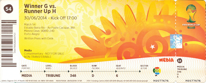 Achtelfinale Fußball-Weltmeisterschaft 2014. Winner G v Runner Up H (Deutschland v Algerien 2:1 n.V) in Porto Alegre, 30.06.2014. 20x8 cm.