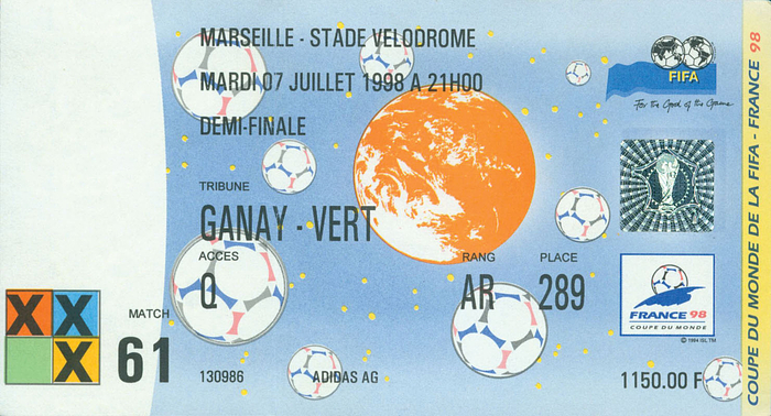 WM Frankreich 1998. Maseille 7.7.98. 1/2 Finale Brasilien v Niederlande. Media. 16,5x9 cm.