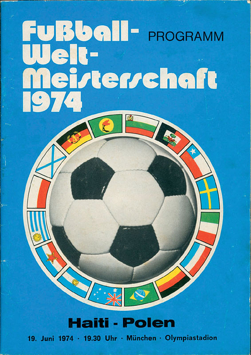 1. Finalrunde: Italien - Haiti in München am 15.6.1974. Programm vom Vorrundenspiel der Fußball - Weltmeisterschaft 1974. 14,5x21 cm.