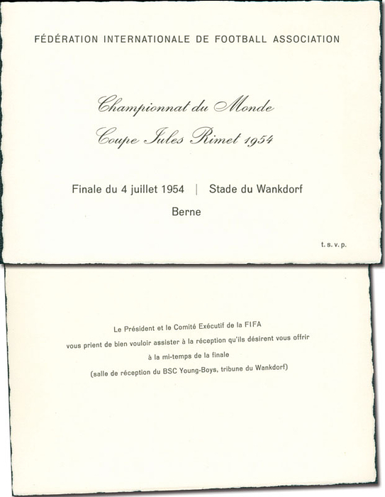 Finale in Bern, 4.Juli 1954, (Deutschland - Ungarn 3:2). Championate du Monde Coupe Jules Rimet 1954. Karton, 15x10,5 cm.